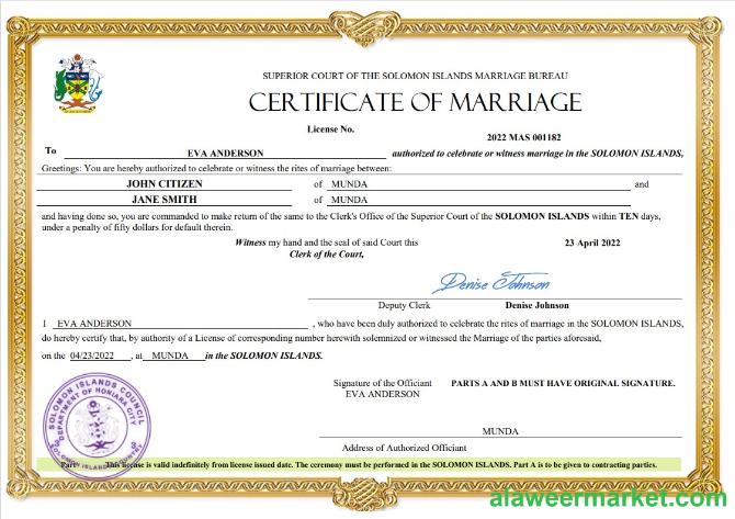 Solomon Islands marriage certificate Word and PDF template